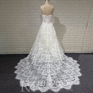 Elegant Overall Floral Lace A Line Wedding Dress with Bateau Neckline - Rosymae