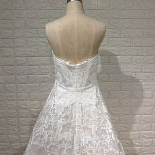 Elegant Overall Floral Lace A Line Wedding Dress with Bateau Neckline - Rosymae