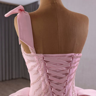Elegant Pink One Shoulder Asymmetrical Neckline Quinceanera Dresses - Rosymae