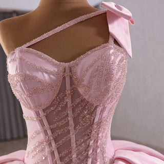 Elegant Pink One Shoulder Asymmetrical Neckline Quinceanera Dresses - Rosymae