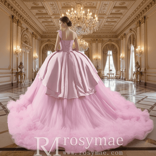 Elegant Pink One Shoulder Asymmetrical Neckline Quinceanera Dresses - Rosymae