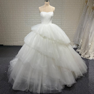 Elegant Pleated Sparkly Tulle Ball Gown Strapless Wedding Dress - Rosymae