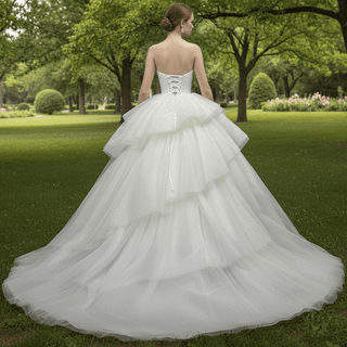 Elegant Pleated Sparkly Tulle Ball Gown Strapless Wedding Dress - Rosymae