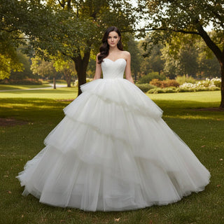 Elegant Pleated Sparkly Tulle Ball Gown Strapless Wedding Dress - Rosymae