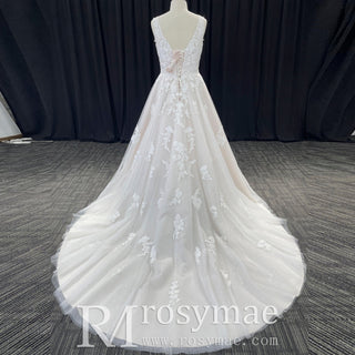 Elegant Plus Size A-Line Glitter Tulle Lace Wedding Dresses & Bridal Gowns - Rosymae