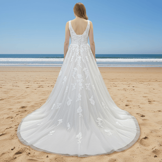 Elegant Plus Size A-Line Glitter Tulle Lace Wedding Dresses & Bridal Gowns - Rosymae