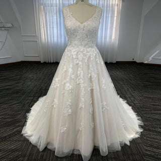 Elegant Plus Size A-Line Glitter Tulle Lace Wedding Dresses & Bridal Gowns - Rosymae