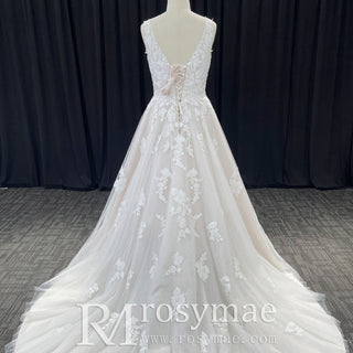 Elegant Plus Size A-Line Glitter Tulle Lace Wedding Dresses & Bridal Gowns - Rosymae