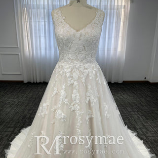 Elegant Plus Size A-Line Glitter Tulle Lace Wedding Dresses & Bridal Gowns - Rosymae