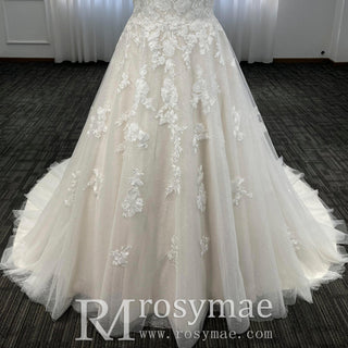 Elegant Plus Size A-Line Glitter Tulle Lace Wedding Dresses & Bridal Gowns - Rosymae