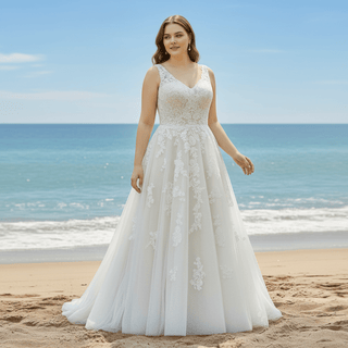 Elegant Plus Size A-Line Glitter Tulle Lace Wedding Dresses & Bridal Gowns - Rosymae