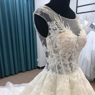 Elegant Princess Luxury Ball Gown Wedding Dress with Sheer Bodice - Rosymae