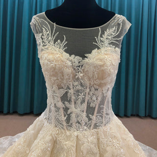 Elegant Princess Luxury Ball Gown Wedding Dress with Sheer Bodice - Rosymae