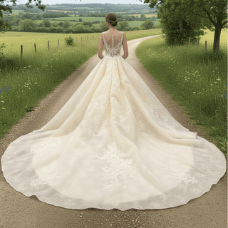 Elegant Princess Luxury Ball Gown Wedding Dress with Sheer Bodice - Rosymae