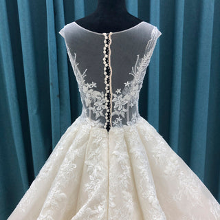 Elegant Princess Luxury Ball Gown Wedding Dress with Sheer Bodice - Rosymae