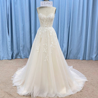 Elegant Princess Tulle A-Line Wedding Gown with 3D Floral Appliqués - Rosymae
