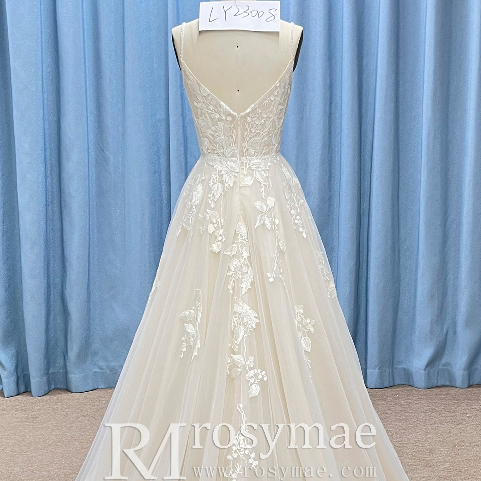 Elegant Princess Tulle A-Line Wedding Gown with 3D Floral Appliqués - Rosymae