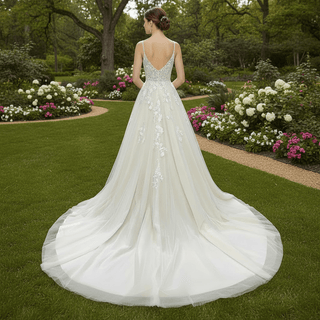 Elegant Princess Tulle A-Line Wedding Gown with 3D Floral Appliqués - Rosymae