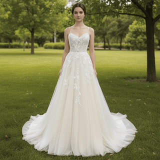 Elegant Princess Tulle A-Line Wedding Gown with 3D Floral Appliqués - Rosymae