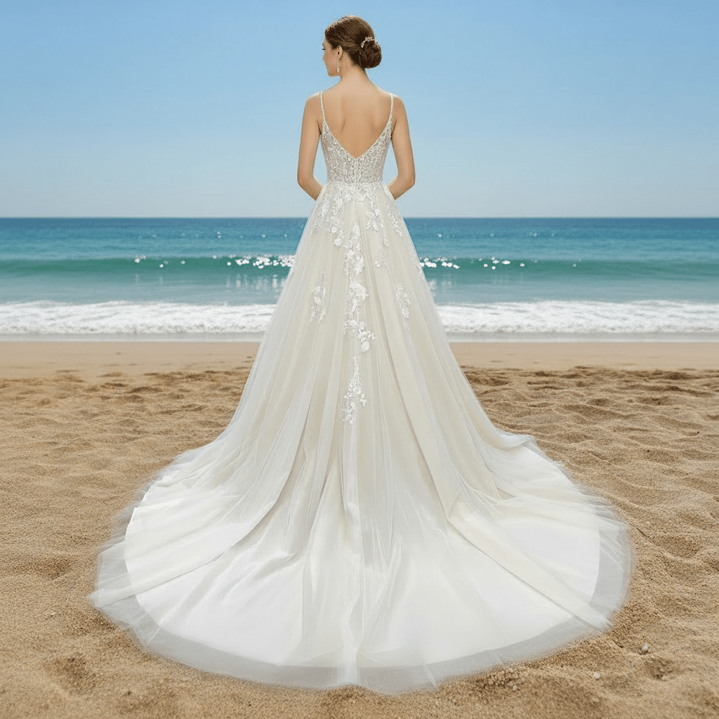 Elegant Princess Tulle A-Line Wedding Gown with 3D Floral Appliqués - Rosymae
