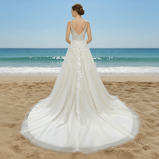 Elegant Princess Tulle A-Line Wedding Gown with 3D Floral Appliqués - Rosymae