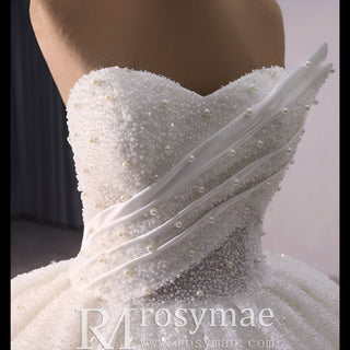 Elegant Puffy Skirt Sweetheart Wedding Dress with Pearls - Rosymae