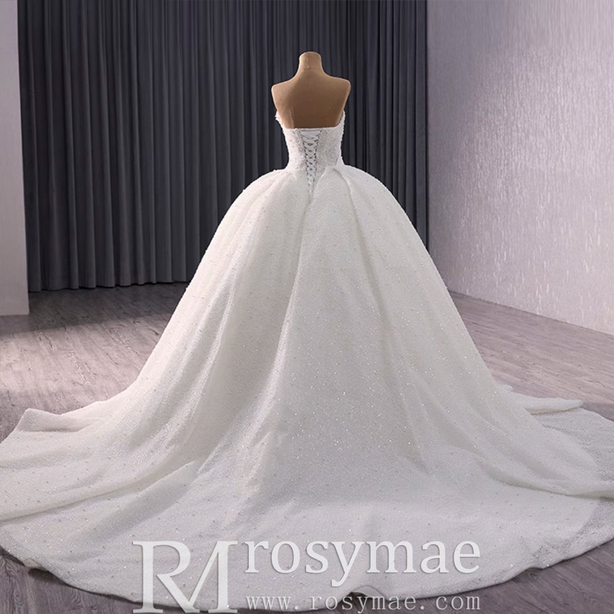 Elegant Puffy Skirt Sweetheart Wedding Dress with Pearls - Rosymae