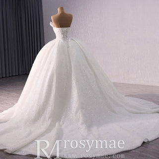 Elegant Puffy Skirt Sweetheart Wedding Dress with Pearls - Rosymae