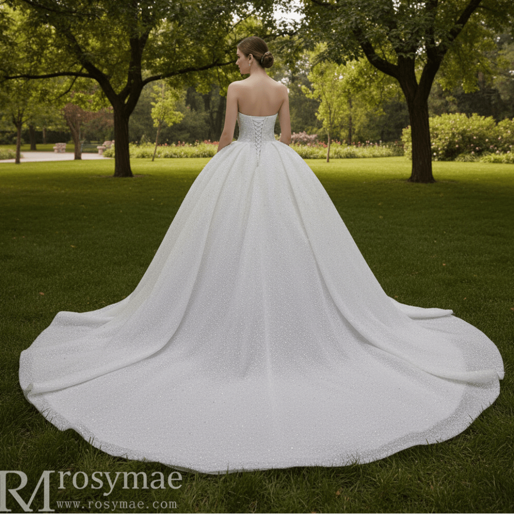 Elegant Puffy Skirt Sweetheart Wedding Dress with Pearls - Rosymae