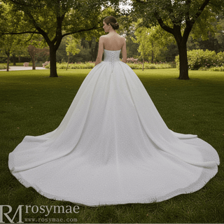Elegant Puffy Skirt Sweetheart Wedding Dress with Pearls - Rosymae