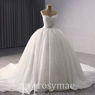 Elegant Puffy Skirt Sweetheart Wedding Dress with Pearls - Rosymae