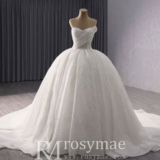 Elegant Puffy Skirt Sweetheart Wedding Dress with Pearls - Rosymae