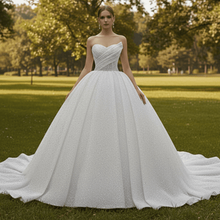Elegant Puffy Skirt Sweetheart Wedding Dress with Pearls - Rosymae