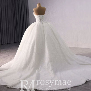 Elegant Puffy Skirt Sweetheart Wedding Dress with Pearls - Rosymae