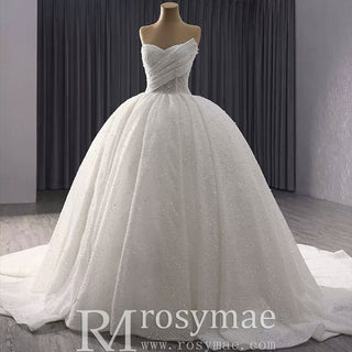 Elegant Puffy Skirt Sweetheart Wedding Dress with Pearls - Rosymae