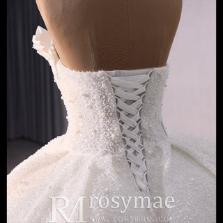 Elegant Puffy Skirt Sweetheart Wedding Dress with Pearls - Rosymae