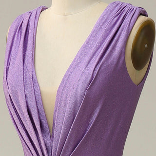 Elegant Purple V-Neck Bridesmaid Dresses with V Back for Wedding - Rosymae