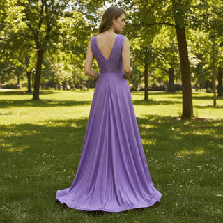 Elegant Purple V-Neck Bridesmaid Dresses with V Back for Wedding - Rosymae