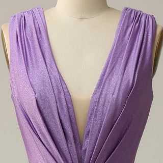 Elegant Purple V-Neck Bridesmaid Dresses with V Back for Wedding - Rosymae