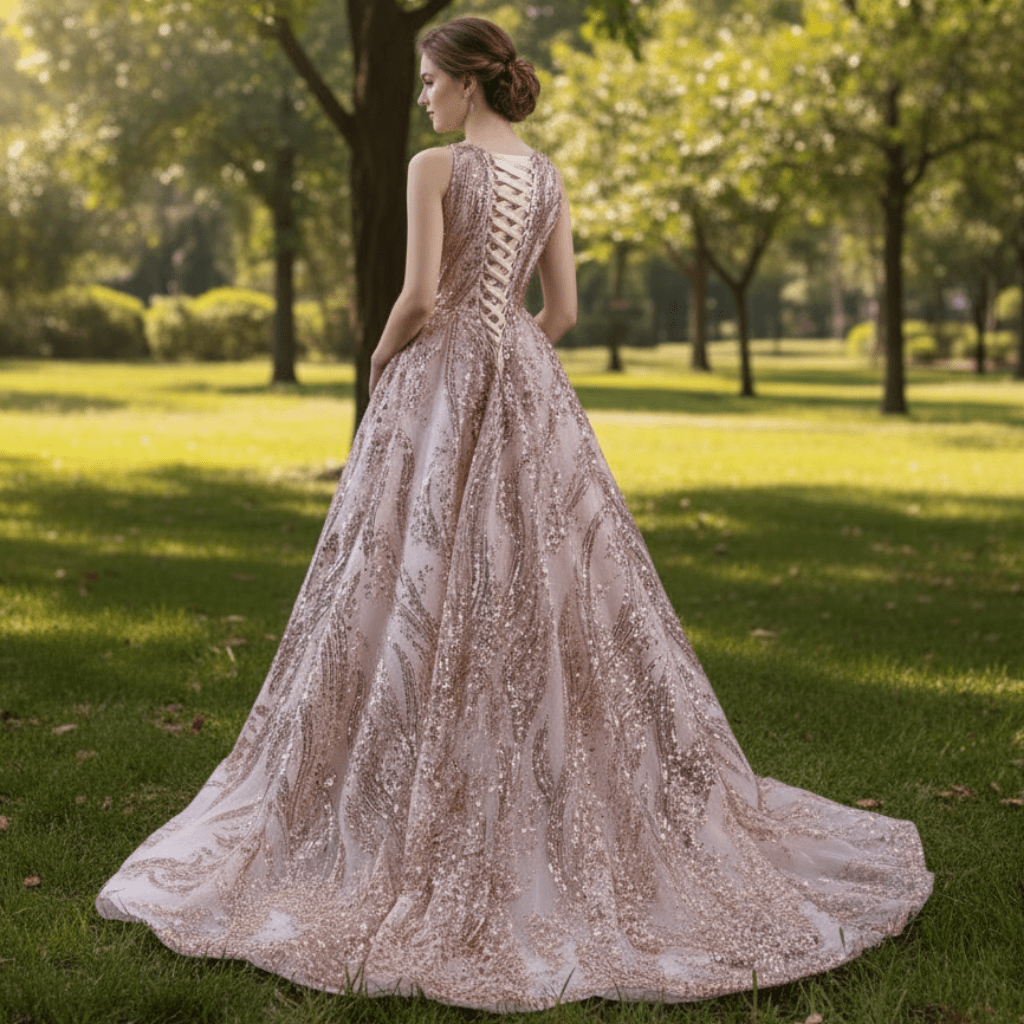 rose gold sequin wedding dress Chiffon and Rose Gold Sequinned Wedding Dress