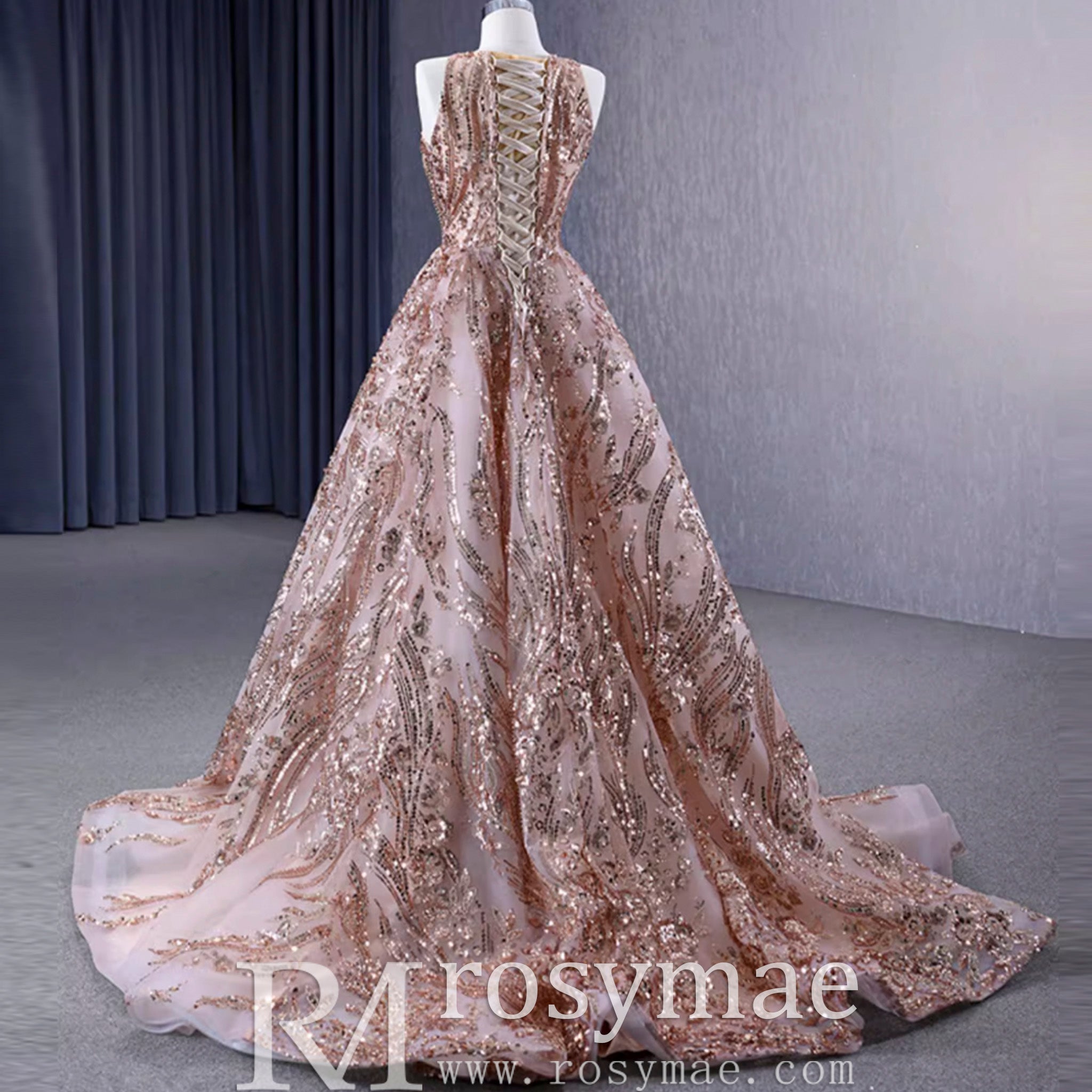 rose gold lace dress with sleeves ZAPAKA Women Dusty Rose Mother of the Bride Dress A-Line Round Neck Lace Long Wedding Guest Dress with 3/4 Sleeves, Navy / US22W