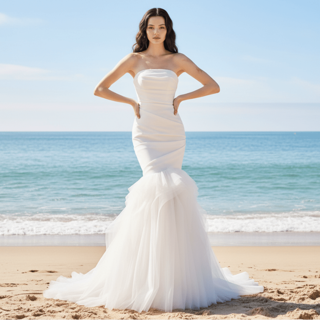 Elegant Ruffle Mermaid Wedding Dress Fitted Sheath Gown - Rosymae