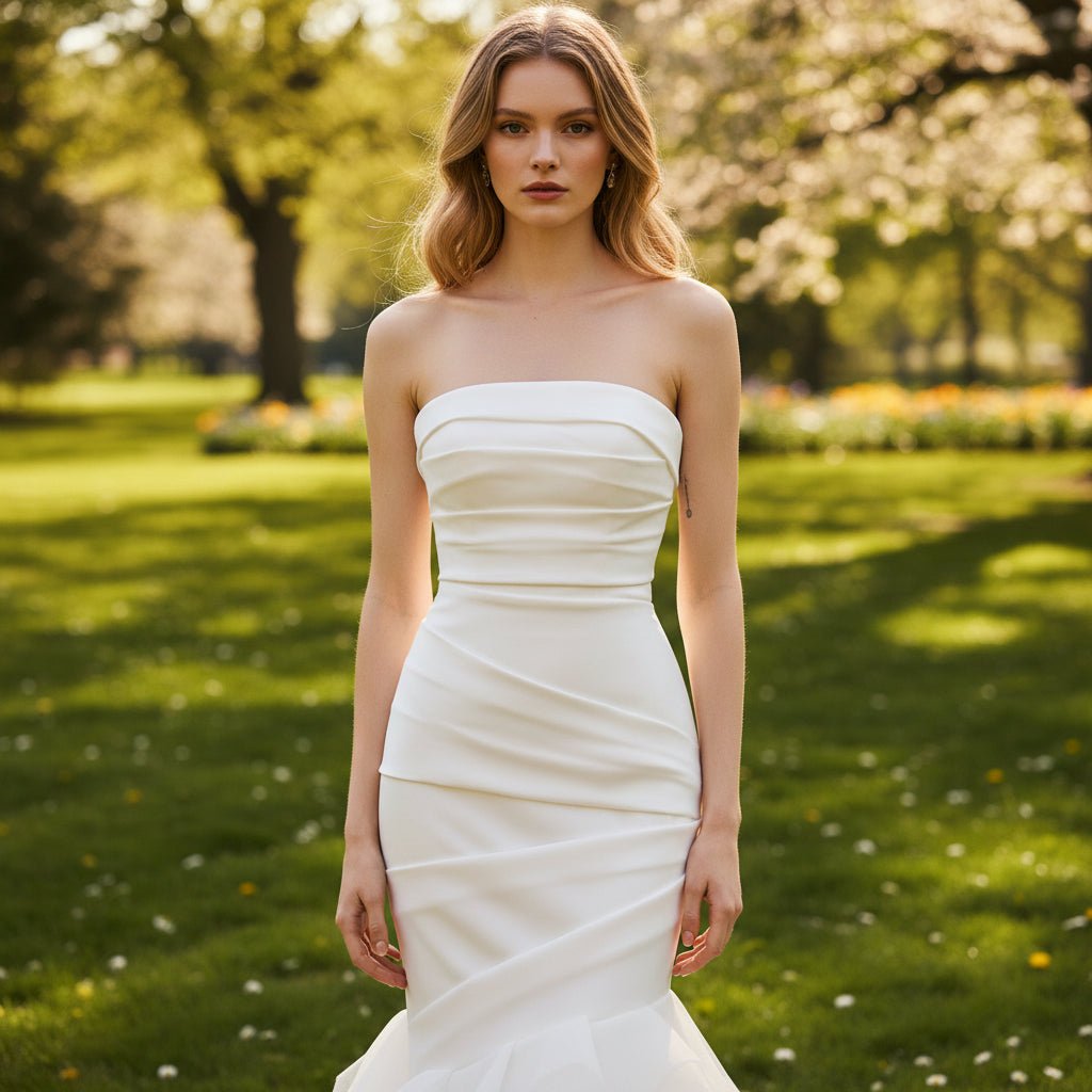 Elegant Ruffle Mermaid Wedding Dress Fitted Sheath Gown - Rosymae