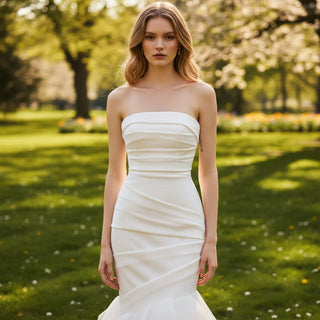 Elegant Ruffle Mermaid Wedding Dress Fitted Sheath Gown - Rosymae