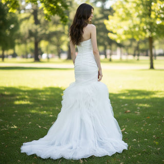 Elegant Ruffle Mermaid Wedding Dress Fitted Sheath Gown - Rosymae
