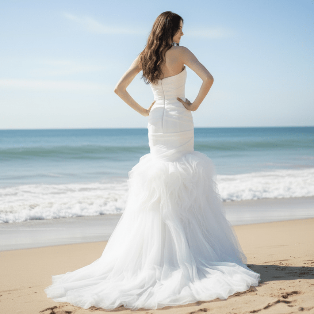 Elegant Ruffle Mermaid Wedding Dress Fitted Sheath Gown - Rosymae