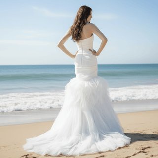 Elegant Ruffle Mermaid Wedding Dress Fitted Sheath Gown - Rosymae
