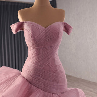 Elegant Ruffle Off the Shoulder High Low Formal Dress for Wedding - Rosymae