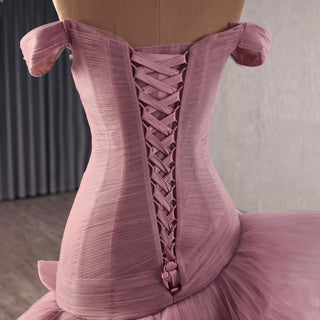 Elegant Ruffle Off the Shoulder High Low Formal Dress for Wedding - Rosymae