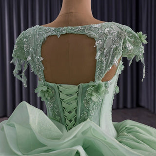 Elegant Ruffle Skirt Light Green Quinceanera Dress Sweet 15 with 3D Flowers - Rosymae